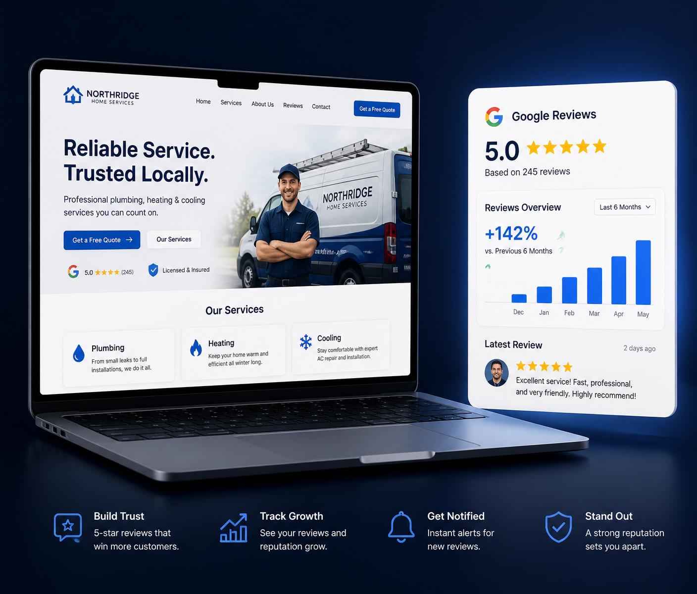 Custom website and Google review dashboard for a local service business